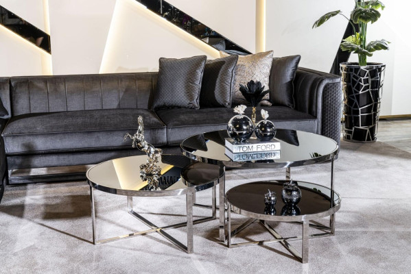 Corner sofa L-shape Coffee table Side table 3-piece set Upholstery Living landscape