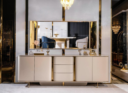 Living room Sideboard Mirror Material Wood with Metal Style Modern Beige