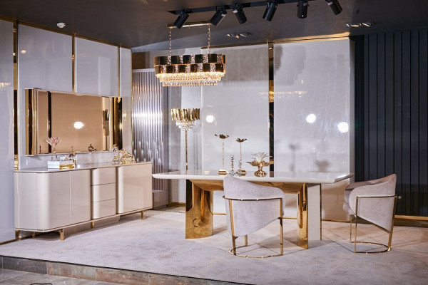 Living room Sideboard Mirror Material Wood with Metal Style Modern Beige