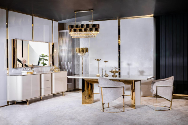 Dining room Complete Table 4 Chairs Sideboard Mirror Set 7-piece Dining table