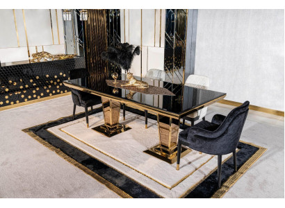 Table Dining table Wood Dining room Suite 4x Chair Set Chairs Black Group