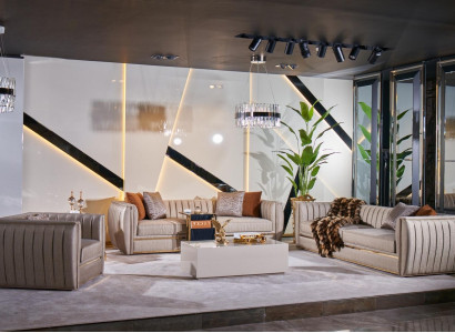 Luxury Beige Set Sofa set 3+3+1 Seater Coffee table Sofa Armchair Sofas 5pcs