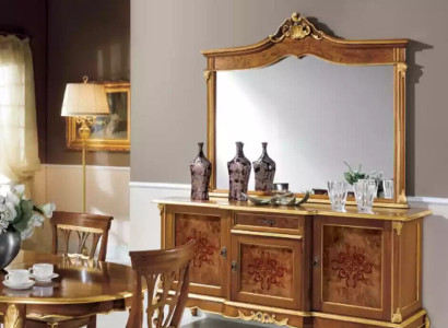 Sideboard set Italian furniture 2 pieces. Solid wood sideboard with mirror