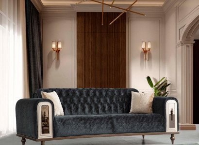 Luxury Three Seater Sofa 3 Seater Fabric Sofas Design Beige Textile Black