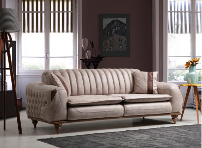 Beige Three Seater Chesterfield Couch Upholstery Furniture Textile Couches Fabric