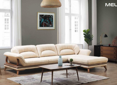 Living room Textile L-shape Sofas White Corner sofa Upholstered furniture Corner suite