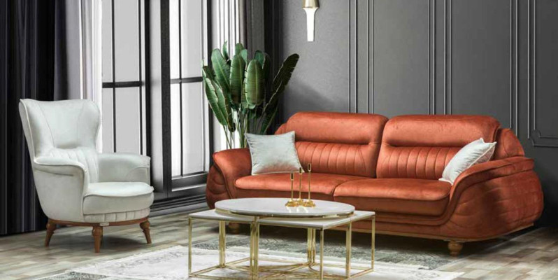 Sofa 3 Seater + Armchair Living room Sofa Sofas Armchair Fabric Furniture Luxury