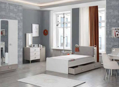 Youth Room Bed Chest of drawers Wardrobe Desk Wood Furniture Design 4-piece set
