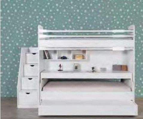 Children Bunk bed 3 Beds Loft bed Wood Youth Room Furniture Double bunk bed