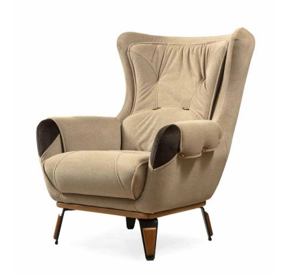Armchair Seat Classic TV Living room Upholstery Single Seater Fabric Beige