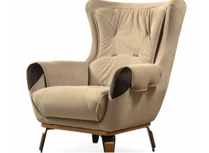 Armchair Seat Classic TV Living room Upholstery Single Seater Fabric Beige