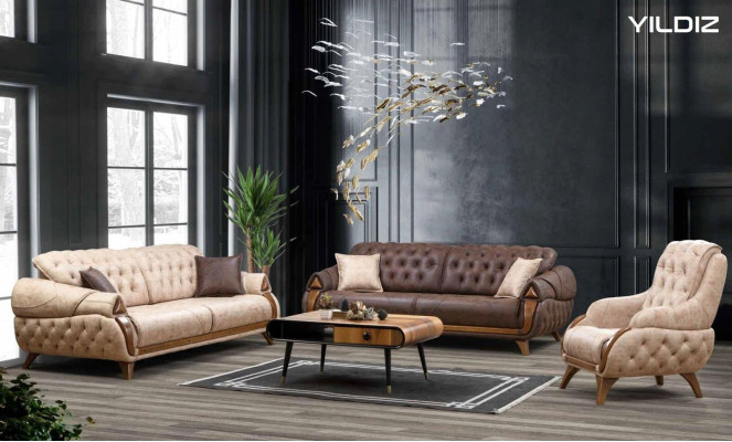 Three Seater Fabric Sofa Couch Upholstery Furniture Classic Living room Design