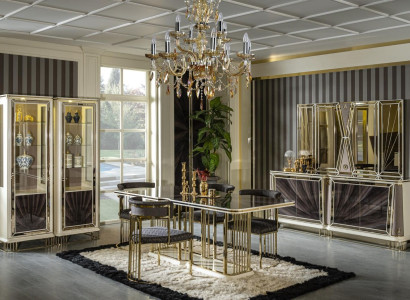 Dining set Set Complete e Suite 4x Chair Group Display case Sideboard 9 pieces