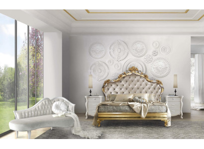 Bedroom luxury set 4 pieces. Bed + 2x bedside table + chaise longue design lounger