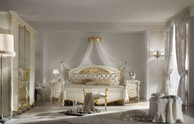 Bedroom Bed Design Beds 4pcs. Set Classic Italy Furniture Bedside table