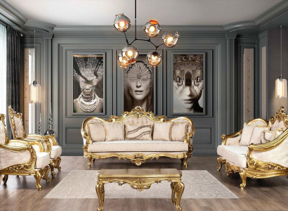 Golden sofa set Couch set 5 pieces with coffee table Chesterfield Baroque