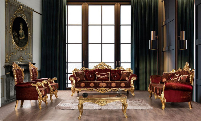 Luxury Three Seater Couch Upholstery Furniture Velvet Baroque Red 3 Seat Sofa new