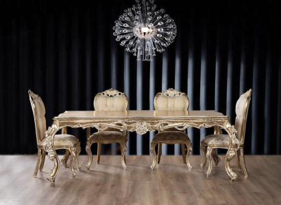 Golden Dining room set Designer Rectangular Dining table with x4 Chesterfield chairs 5 pieces. set