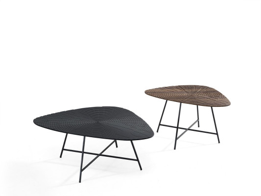 Stylish black coffee table for the living room with carved table top