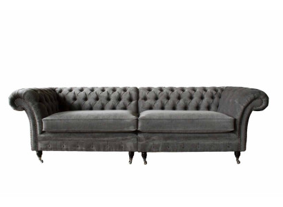 Chesterfield Four Seater Sofa 4 Seater Sofas Fabric Polyester Gray Furniture