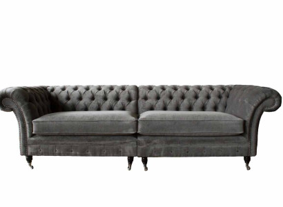 Chesterfield Four Seater Sofa 4 Seater Sofas Fabric Polyester Gray Furniture