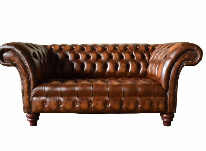 Chesterfield Luxury 2 Seater Couch Upholstery Sofa Two-seater 100% Leather Immediately