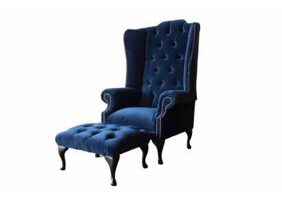 Chesterfield Wing Chair with Stool Relax 1 Seater Sofa Single Seater 2 Pieces