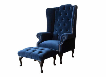 Chesterfield Wing Chair with Stool Relax 1 Seater Sofa Single Seater 2 Pieces