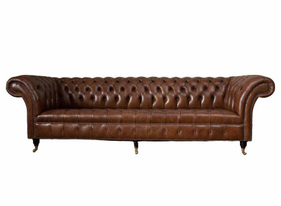 Sofa 4 Seater Luxury Furniture Chesterfield Leather Brown Design Modern Style