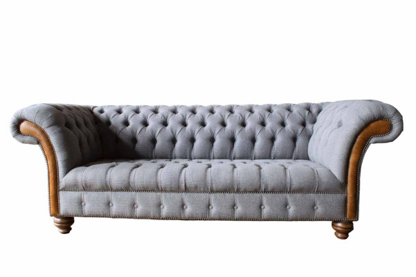 Chesterfield Fabric Sofa Luxury Sofa Upholstery Couch Seat Gray Textile