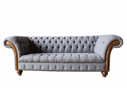 Chesterfield Fabric Sofa Luxury Sofa Upholstery Couch Seat Gray Textile