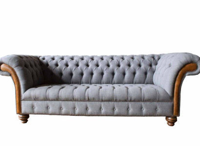 Chesterfield Fabric Sofa Luxury Sofa Upholstery Couch Seat Gray Textile