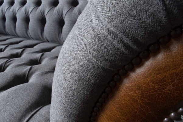 Chesterfield Fabric Sofa Luxury Sofa Upholstery Couch Seat Gray Textile