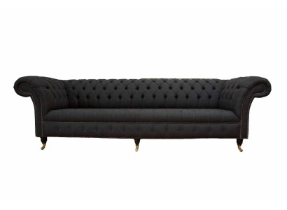 Chesterfield Sofa 4 Seater Black Fabric Living room Design Couch Upholstery