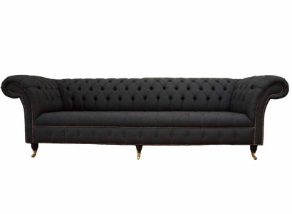 Chesterfield Sofa 4 Seater Black Fabric Living room Design Couch Upholstery