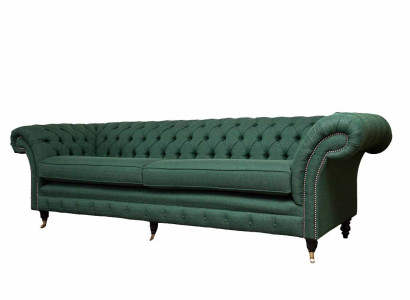 Sofa 4 Seater Green Living room Modern Design Upholstery Fabric Luxury