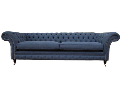 Design Sofa 4 Seater Couch Textile Upholstery Blue Sofas Chesterfield new
