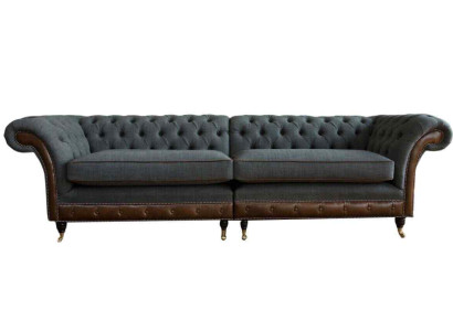 Design Chesterfield Fabric Couch Sofa 4 Seater Upholstery Gray Sofas new