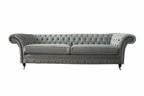 Sofa 4 Seater Couch Chesterfield Upholstery Seat Textile Gray Living room