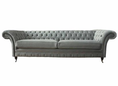 Sofa 4 Seater Couch Chesterfield Upholstery Seat Textile Gray Living room