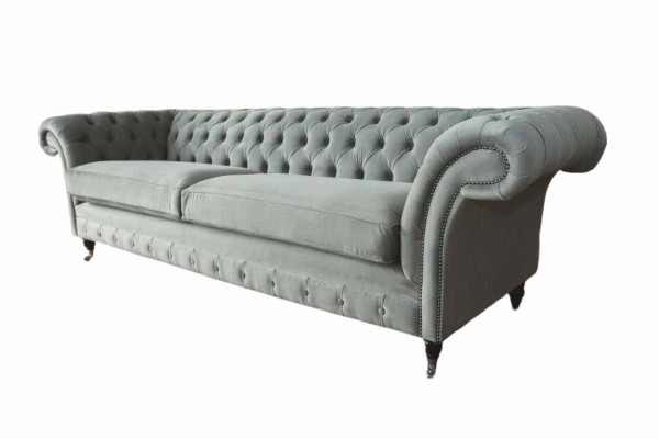 Sofa 4 Seater Couch Chesterfield Upholstery Seat Textile Gray Living room