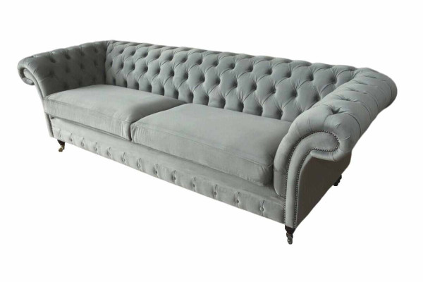 Sofa 4 Seater Couch Chesterfield Upholstery Seat Textile Gray Living room