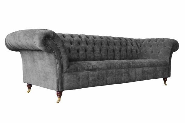 Chesterfield 3 Seater Couch Upholstery Seat Textile Fabric Gray Couches Sofa
