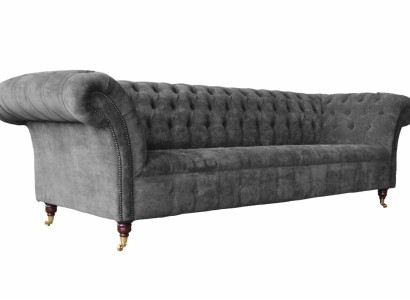 Chesterfield 3 Seater Couch Upholstery Seat Textile Fabric Gray Couches Sofa