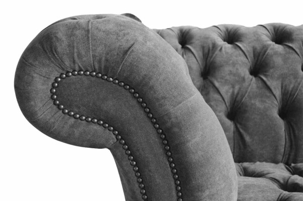 Chesterfield 3 Seater Couch Upholstery Seat Textile Fabric Gray Couches Sofa