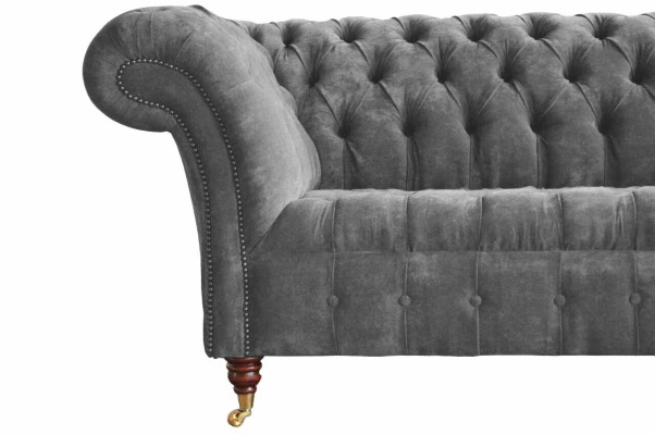 Chesterfield 3 Seater Couch Upholstery Seat Textile Fabric Gray Couches Sofa
