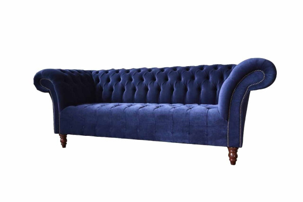 Chesterfield Design Luxury Upholstery Sofa Couch 3 Seat Blue Textile new