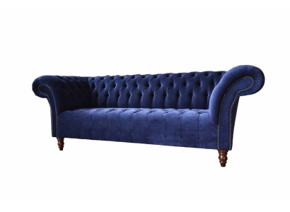 Chesterfield Design Luxury Upholstery Sofa Couch 3 Seat Blue Textile new