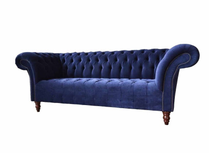 Chesterfield Design Luxury Upholstery Sofa Couch 3 Seat Blue Textile new