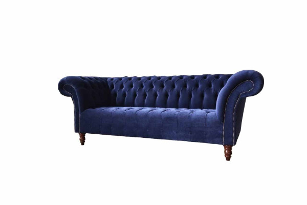 Chesterfield Design Luxury Upholstery Sofa Couch 3 Seat Blue Textile new